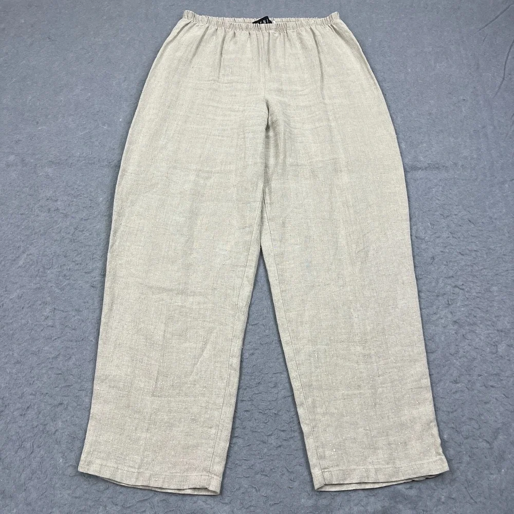 Fenini Set Womens Large Beige 100% Linen Lagenlook Boho Buttons 2 Piece USA Made